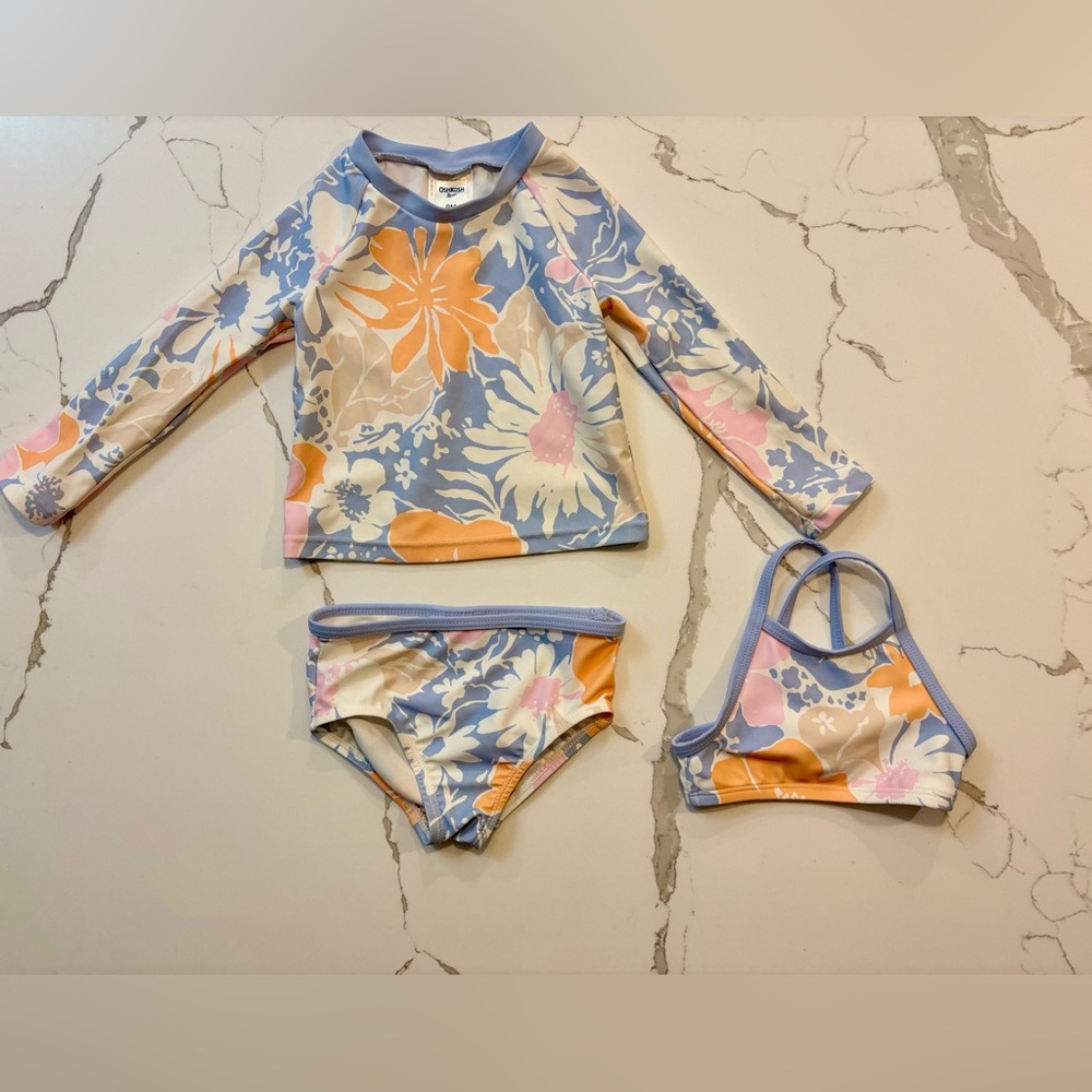 Osh Kosh girls 9m flower swimsuit purple and orange